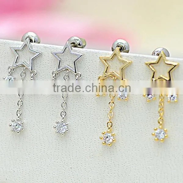 ebay zircon star pattern chain plated 925 silver earring