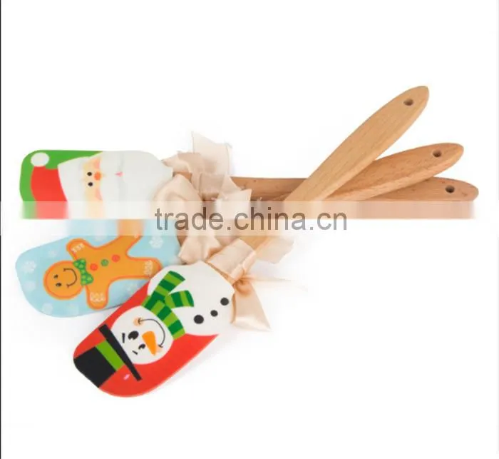 Silicone Head With Wooden Handle custom spatula for Christmas gifts cooking silicone spatula