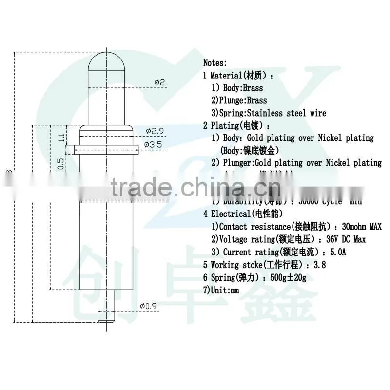 standard lock in contact spring loaded pin pogo pin connector
