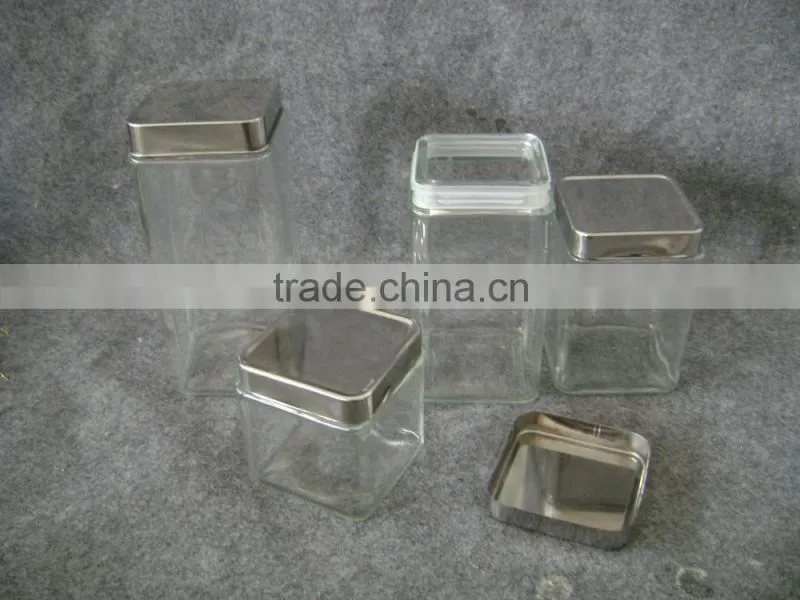 Clear square glass jar with metal lid