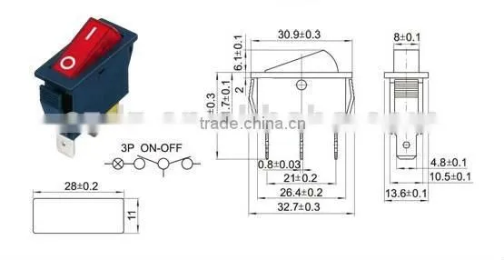DPST rocker switch,High quality copper chzjcz /*-/*-/1*-1/*contact red rocker switch manufacturer