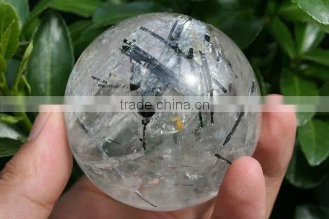 59mm(2.3") black Tourmaline Quartz Sphere, Crystal Ball Language Option French
