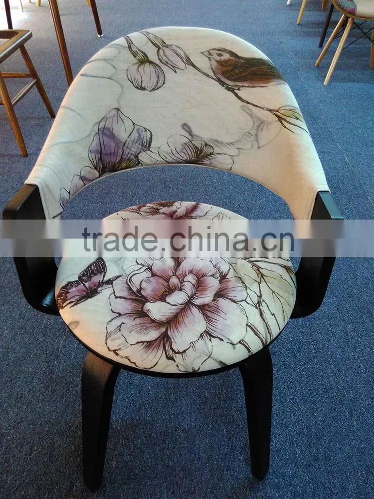 colorful fabric wood dining armchair