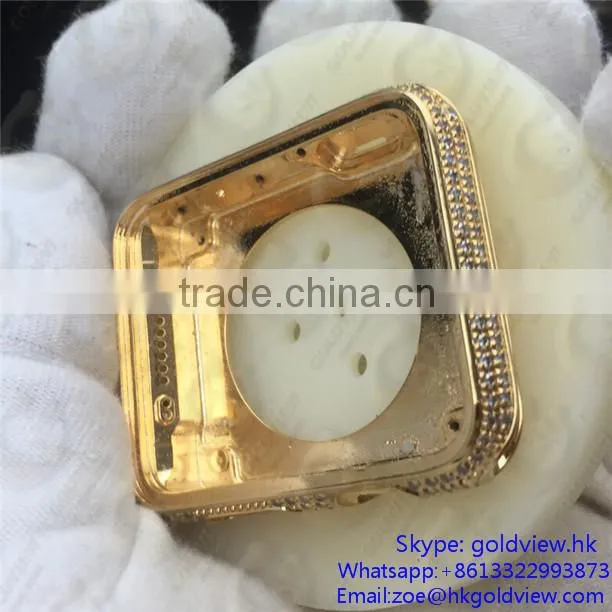Newest hot selling, crystal steel metal case housing for apple watch 24k gold plated