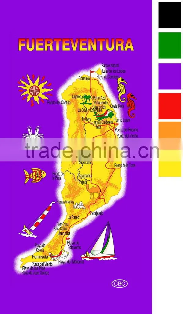 100% cotton 21 s *21s reactive printed map design beach towel for wholesale