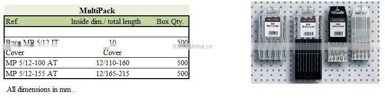 Plastic transparent or colored plastic packaging box for SDS drills and hammer drills with hanging loop Multi Pack MP