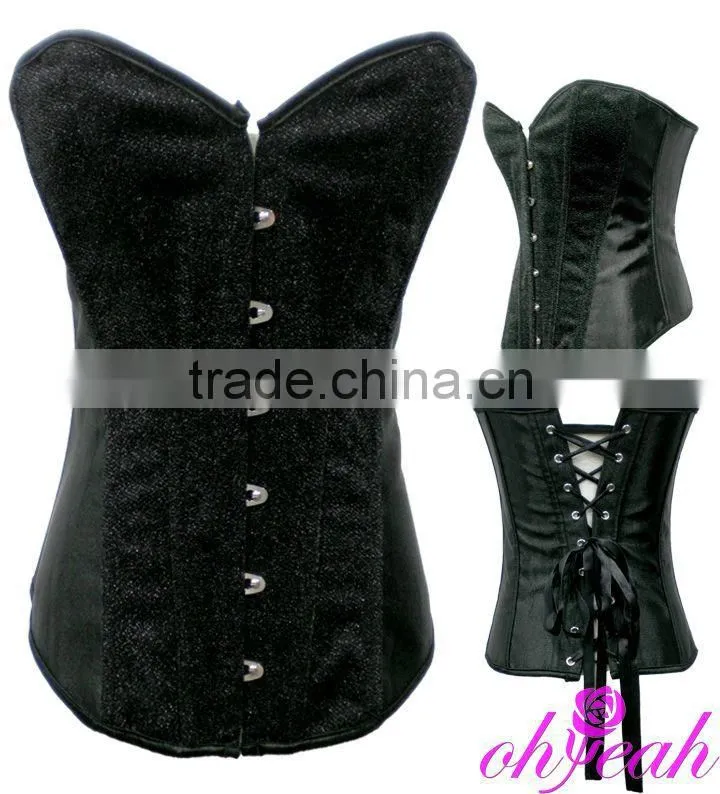 Overbust Pattern Sequin Type Black Color Sexy Ladies Tight Corset For Women