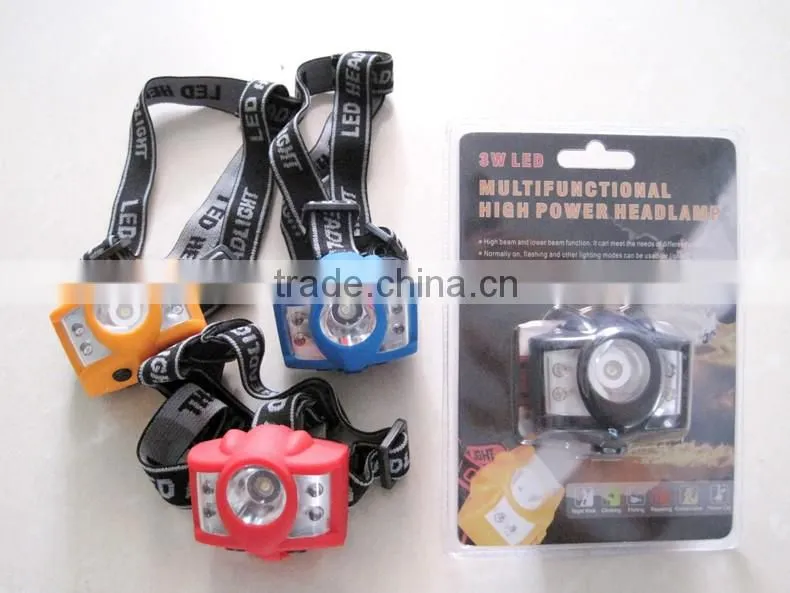 3W+4 Red LED Headlight Camping Headlamp Outdoor Emergency Head Torch Rubber Priting