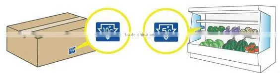 Sticker thermometer for fresh food logistic/1 level/Reversible temperature indicator