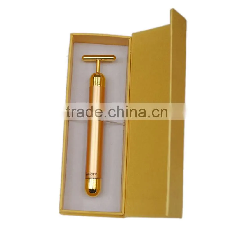 Beauty Bar 24K Golden Pulse Skin Care Gold Facial Roller Vibration Face Massager