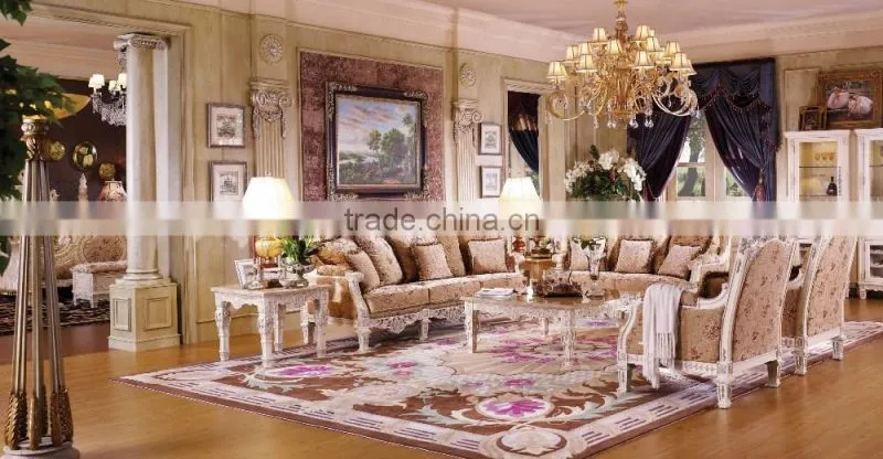 Royal Place Gold Leaf Finished Full Solid Wood Carving Bed, Arabic Golden Style Bedroom Furniture(MOQ=1 SET)