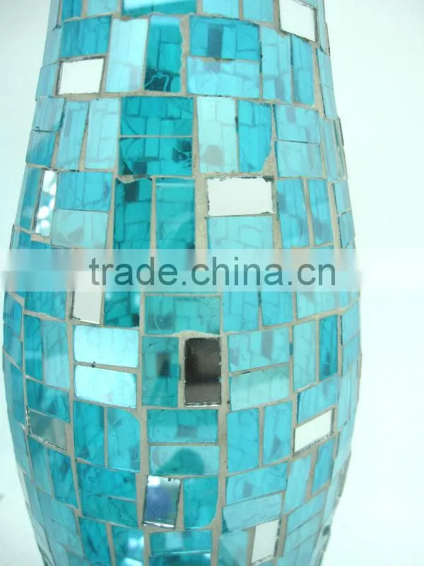 Hotel Decoration Blue Shimmering Mirrored Mosaic Fresh Art Deco Vase
