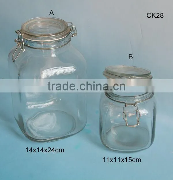 wholesale clear square clip glass jar with glass lid