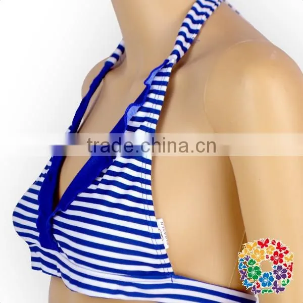 Wholesale Cheap Adult Women Swimsuit Blue White Stripe Bikini Set