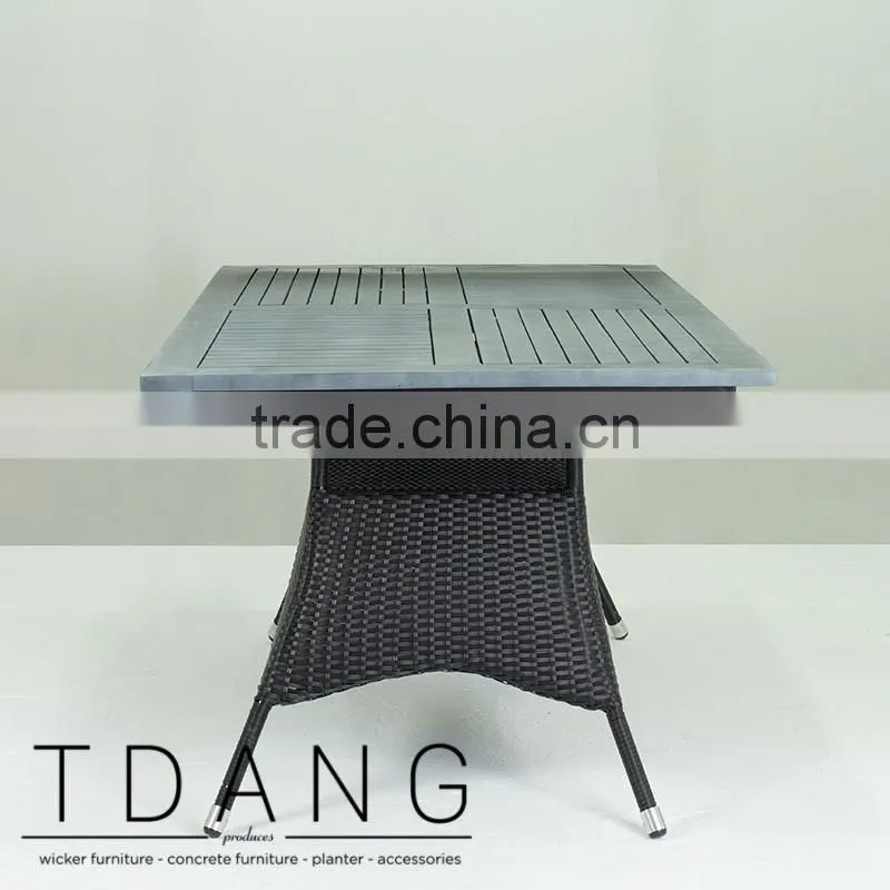 Pasadena Outdoor Wicker Dining Table with Wooden Top - Black K-D Dining Wicker Table