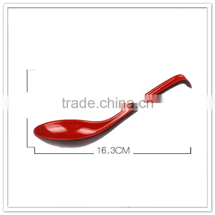 16.3cm Restaurant black and red soup spoon, two tone melamine spoon kitchenware