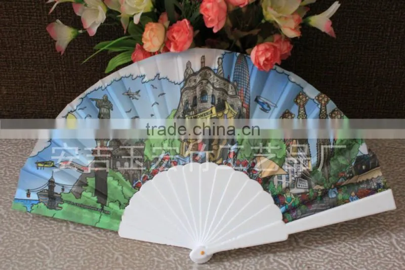 Promotional plastic hand fan with flower