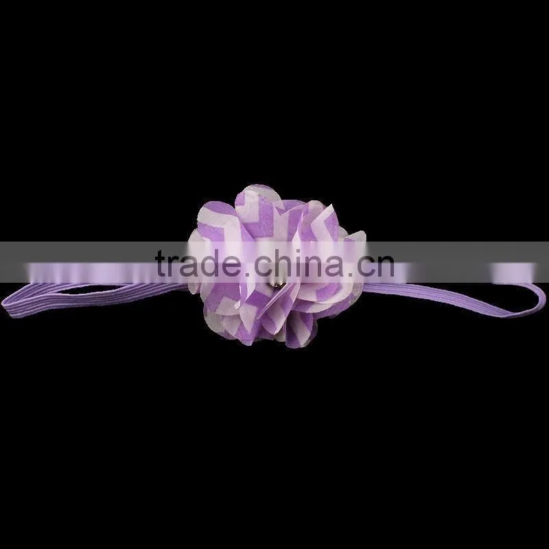 fabric chiffon flower headband with pearl beads center for kids hair accessories