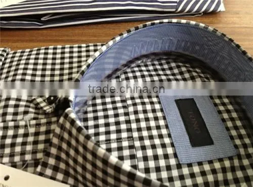 Men Gingham shirts 100 cotton checks/plaids shirt button down high collar shirts