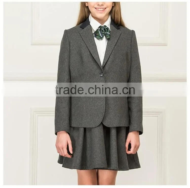 Junior School Girls England Style Grey Colors Coat Jacket Blazer And Skirt