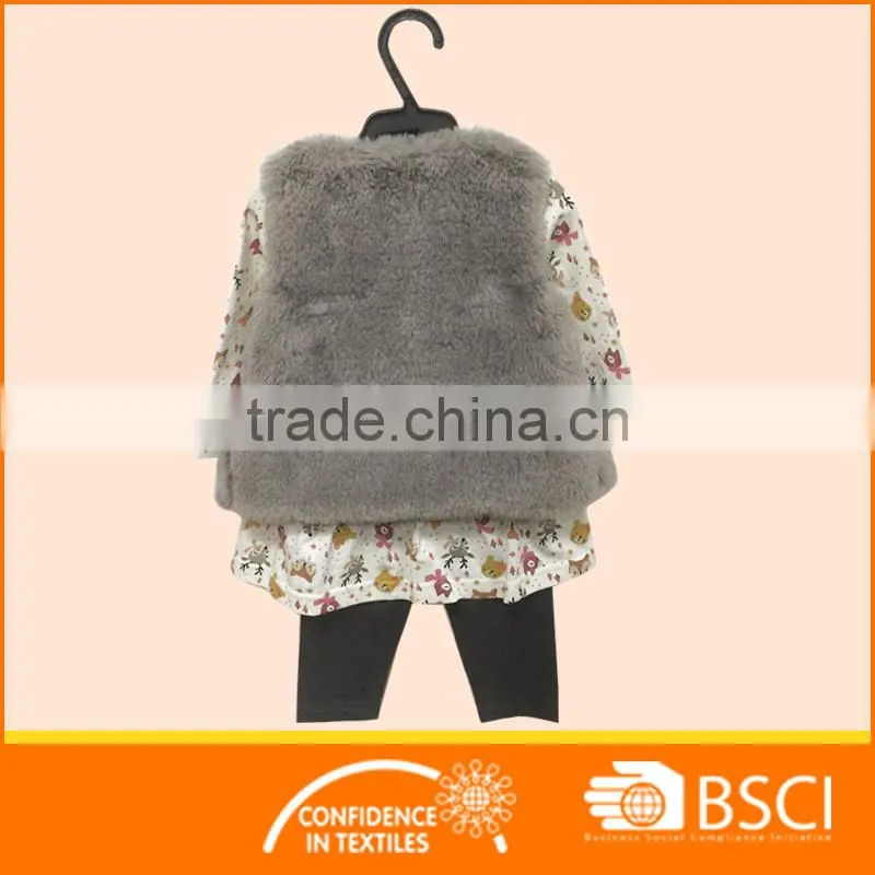 baby 3 pcs set fur vest wholesale baby girl clothing set