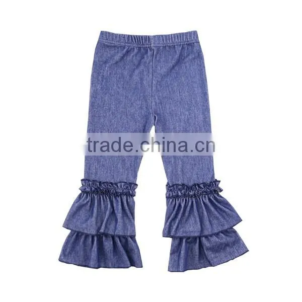 Latest Kaiyo design baby girls denim icing double ruffle pants wholesale girls exquisite pants