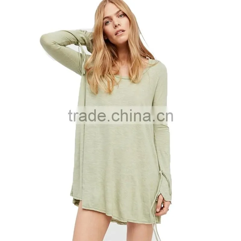 2017 OEM Women Seaside Style Vented Long Sleeve Blouse Dress