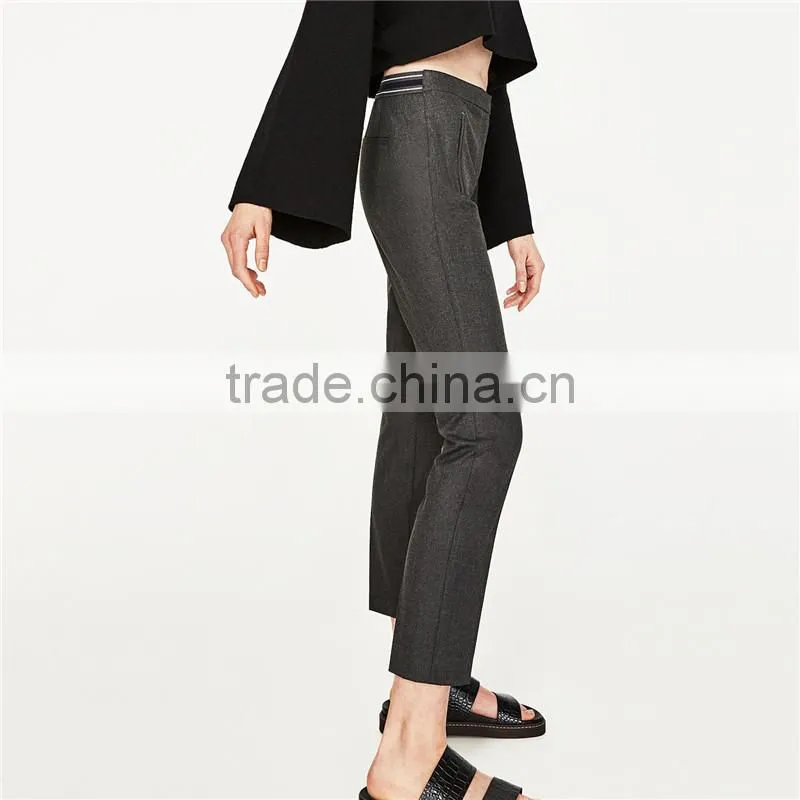 2017 OEM front zip marl stretch waist skinny leg trousers