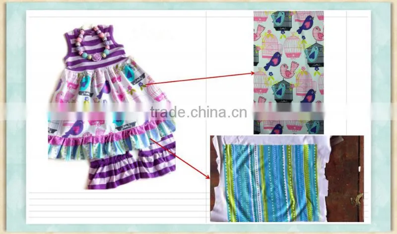 Wholesale zentai girls suit clothing sleeveless birds print ruffle outfit branded stocklot garments girls clothes new style