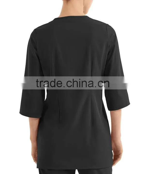 Solid Blue Color OEM Zipper Closure 3/4 Sleeve Women Spa Coat