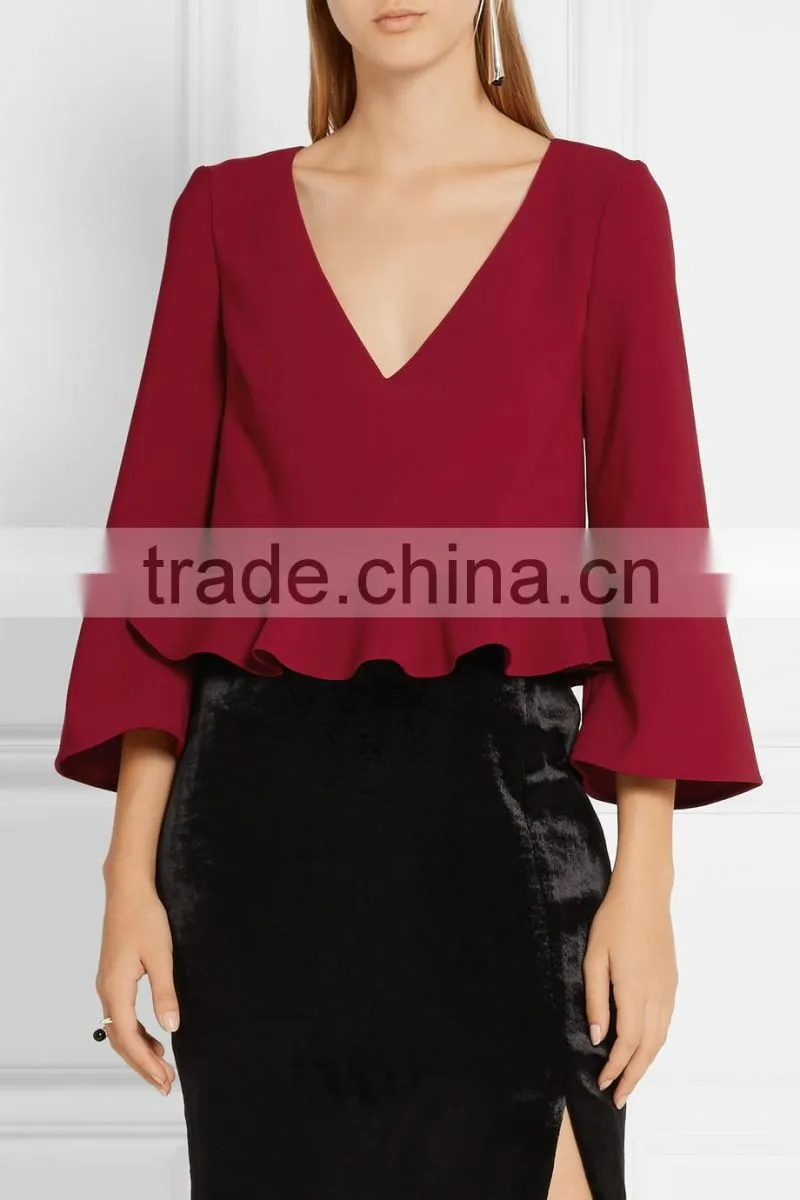 new products 2016 fall autumn cloth new red top ruffle raglan shirts