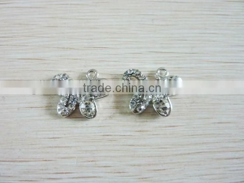 2014 New Hot fashion charm 316L Surgical Stainless Steel butterfly shaped gem clear stone dangle pendant