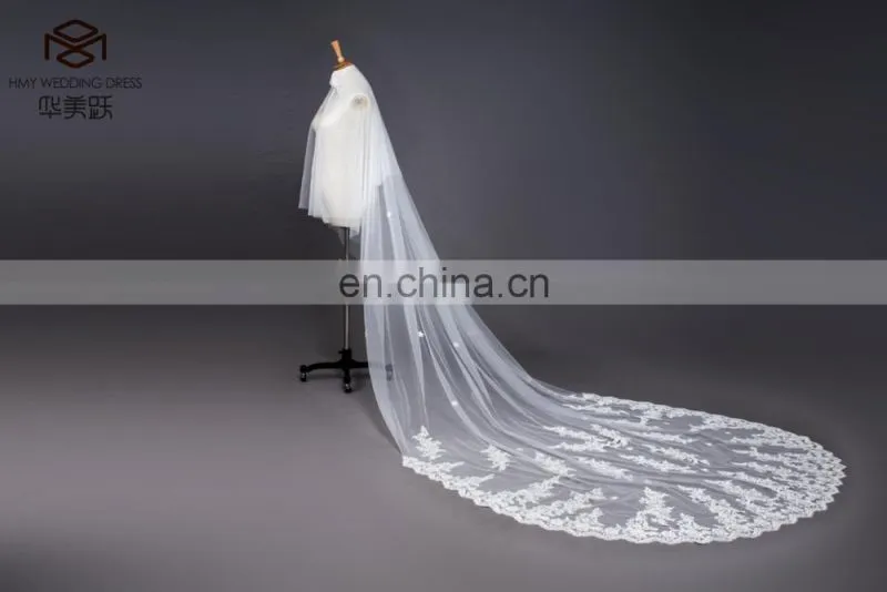 long Ivory Lace Trim Wedding Veils 2017 white Bridal Veils Wedding Accessories