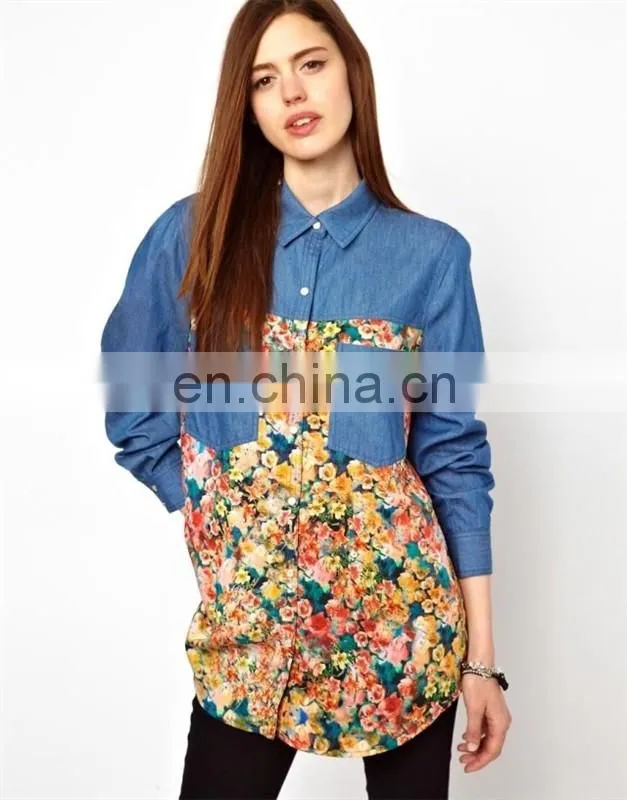 Latest design fashion ladies shirt blouse/flower fashion blouse
