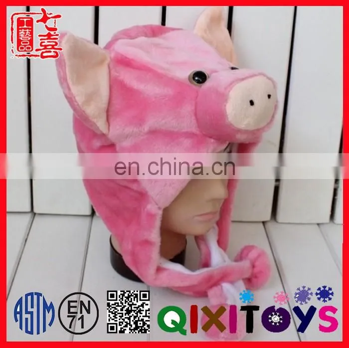 cartoon baby plush earmuff toys,soft plush pink pig hat