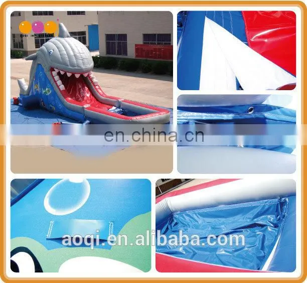 AOQI crazy fun new inflatable attraction shark huge inflatable slides with pool