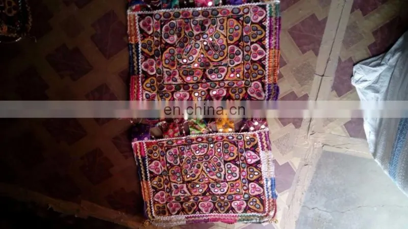 Colourful Indian vintage banjara neck yoke with embroidery and mirror work patches