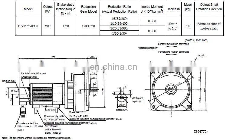 Original MITSUBISHI 129V 200W ac servo motor HA-FF23 / HA-FF23B
