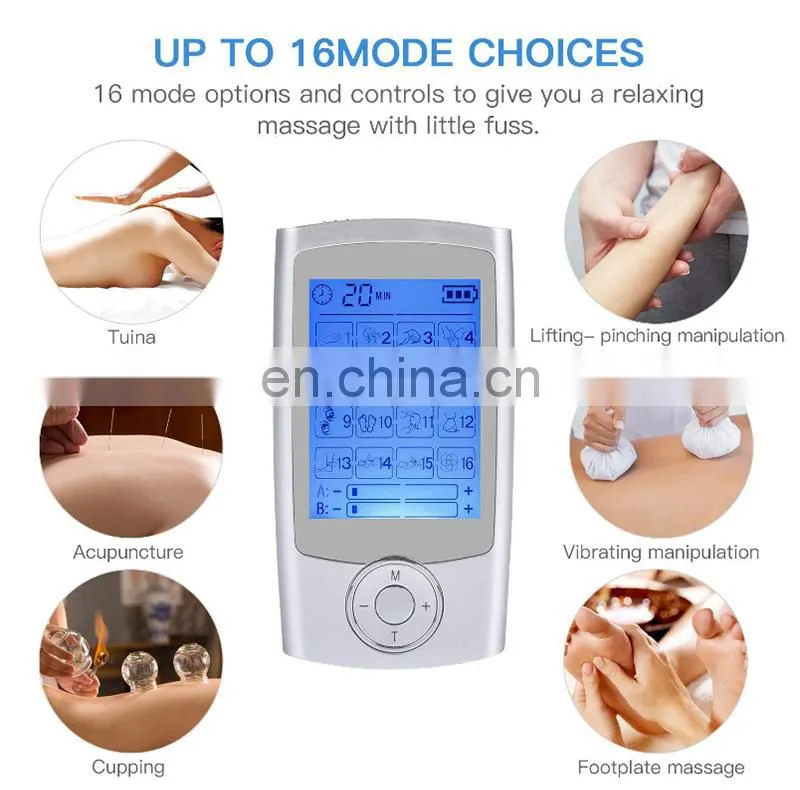 Rechargeable TENS Unit with Family Pack, 3rd Gen 16 Modes TENS Machine Muscle Stimulator with 16pcs TENS Unit Electrode