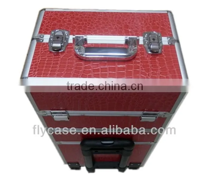 design aluminum trolley pilot case,aluminum makeup case with trays