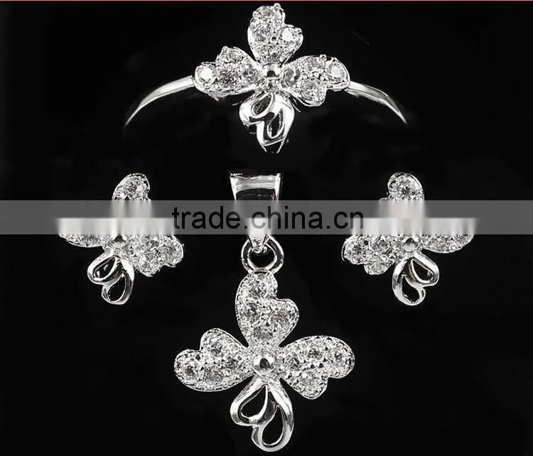 Alibaba 925 silver jewelry set zircon jewelry set flower shape design micro pave setting