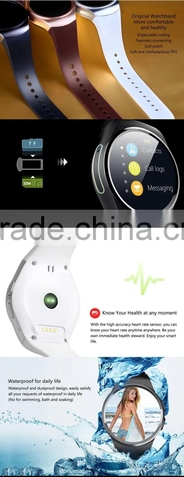 KW18 1.3 Inch TFT IPS LCD HD Bluetooth 4.0 smartphone watch with Android and IOS OS support