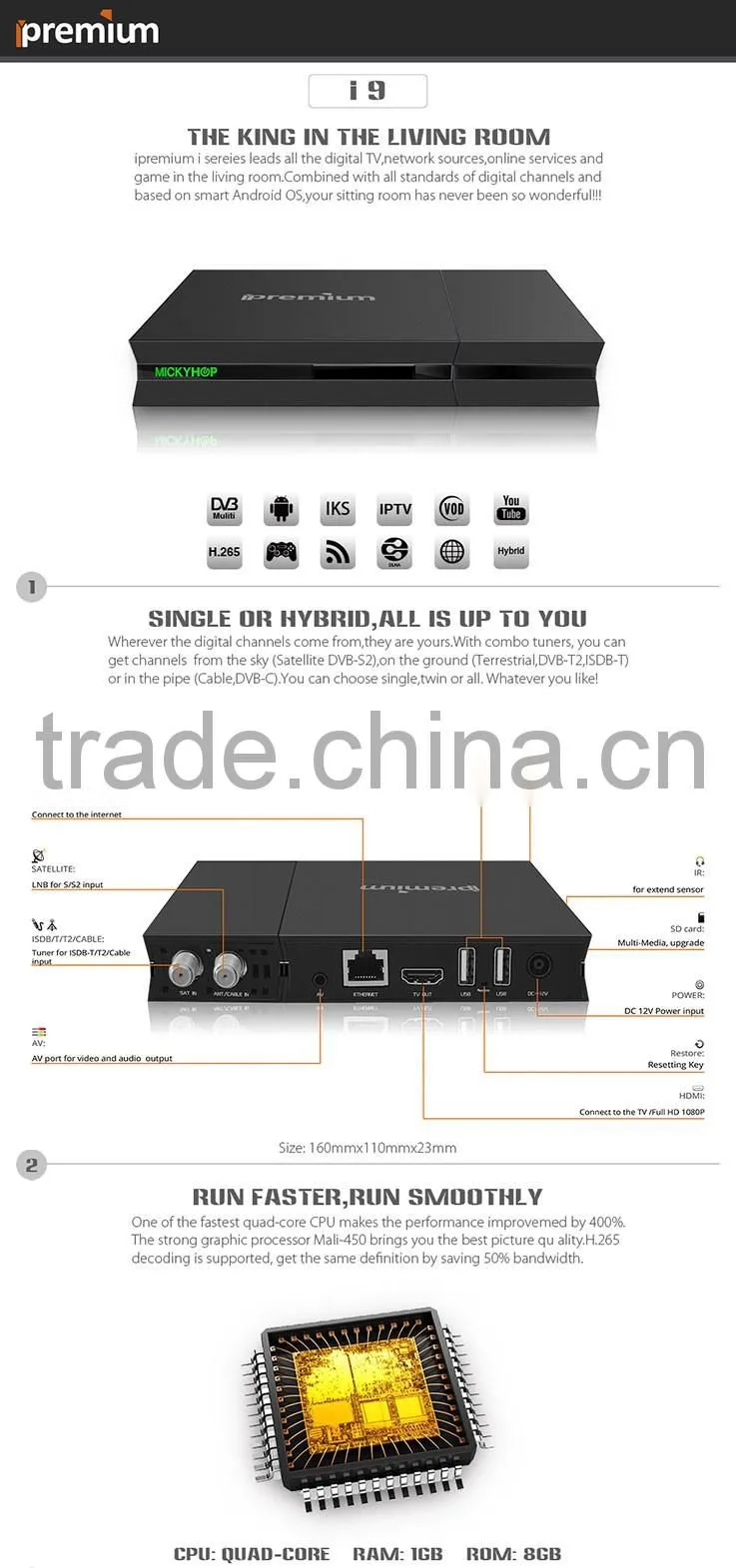 Ipremium Android Box I9STC support DVB-S2/T2/C