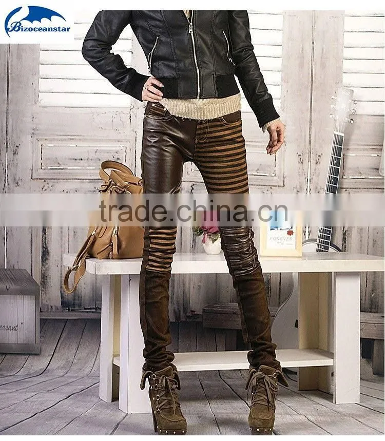 Sexy Women's Jeans Leather Detail Skinny Stretch Fashion Casual Pants Denim