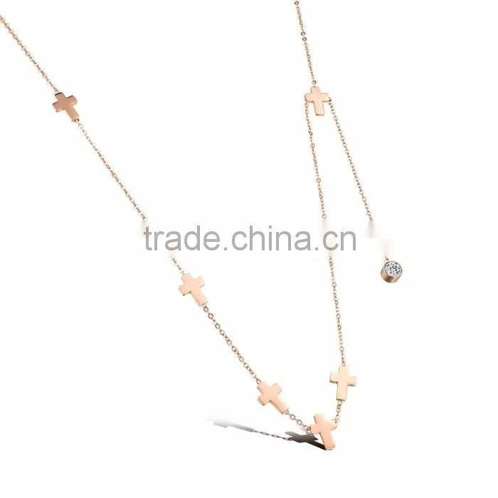 316L women jewellery IP rose gold cross necklace