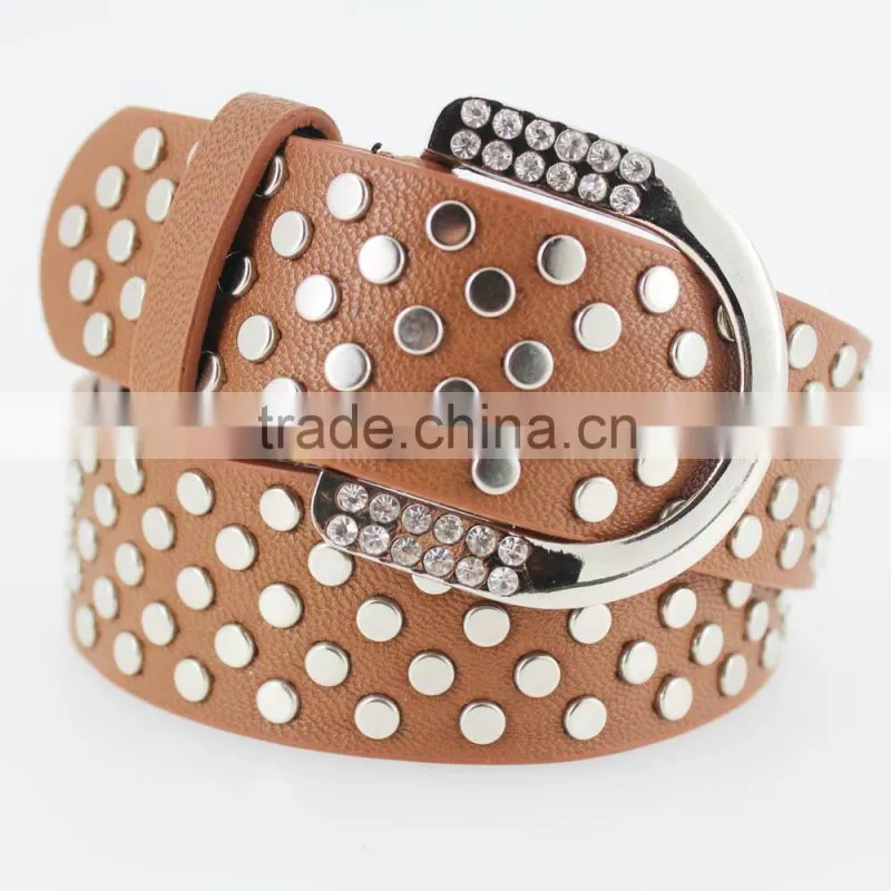 Women FULL flat metal fashion PU beaded belts with shiny rhinestone accessories for jeans