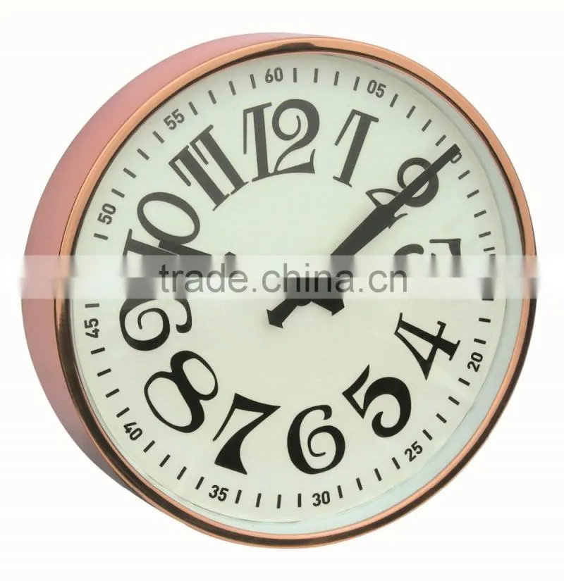 metal round shaped wall clock, rose gold decorative wall mounted clock