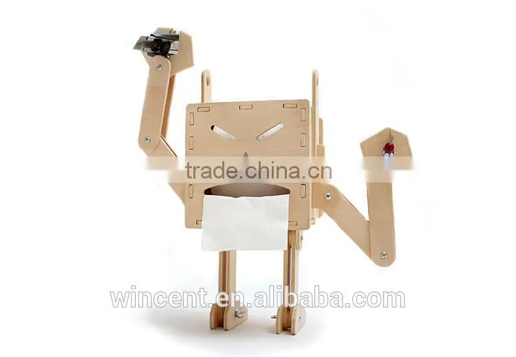 Painting DIY Creative Natural Wooden Robot Tissue Box