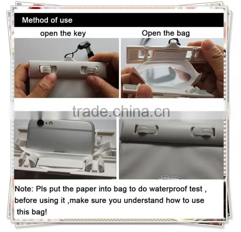 2016 China Customized PVC waterproof mobile cell phone bag smart phone bag for swimming ,travelling and sporting
