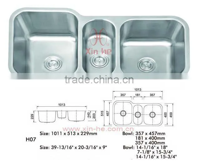 three bowls sink Stainless Steel undermount trough sink H07